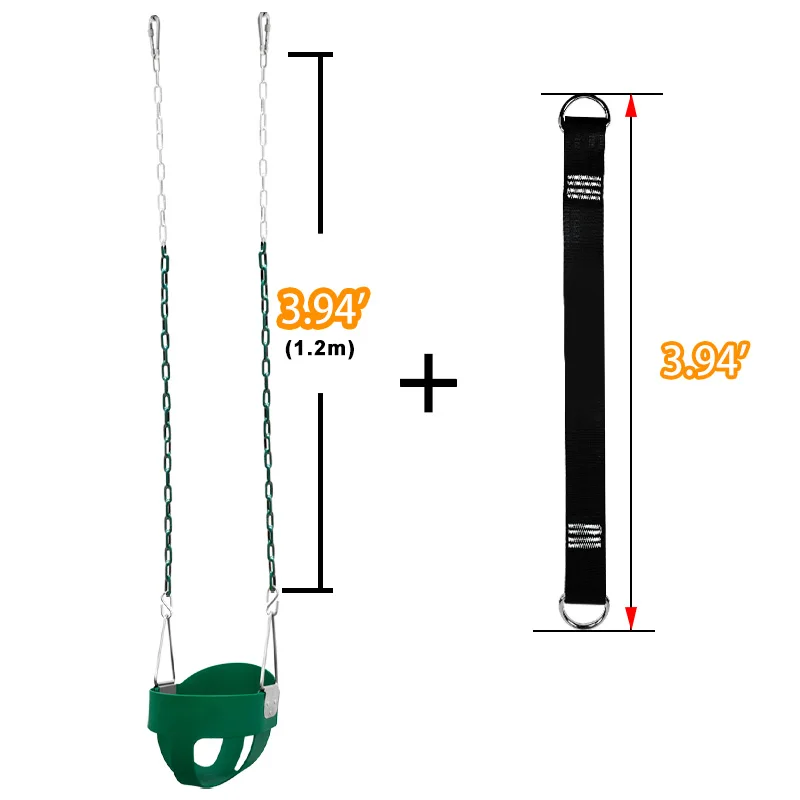 Kids Outdoor Playground Plastic High Back Full Bucket Toddler Swing Seat Coated Swing Chains Fully Assembled Toddler Swing Set