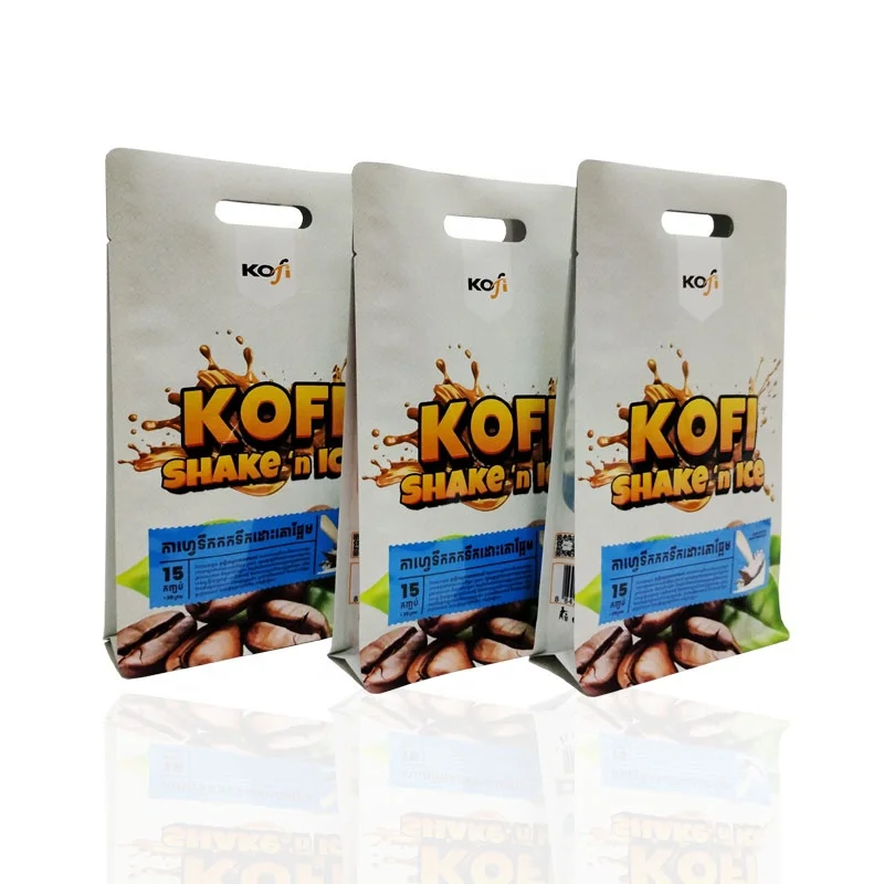 Food Grade Custom Coffee Pouch Packaging Bubble Tea Coffee Powder Packaging Pouches Stand Up Flat Bottom Pouch With Handle