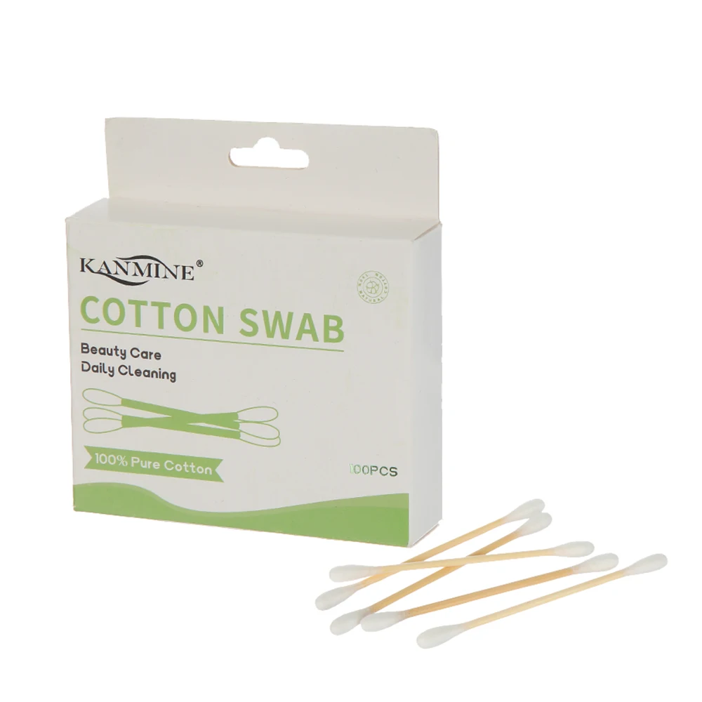 Custom Disposable 100 Aircraft Hole Hanging Card Cardboard Box Bamboo Sticks Cotton Swab For Makeup Remove Ear