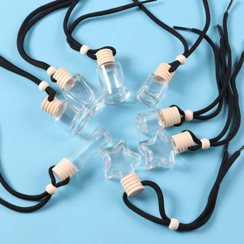 New square 5ml 6ml 7ml 8ml 10ml hanging car air freshener diffusion Bottle car perfume bottle with wooden cap