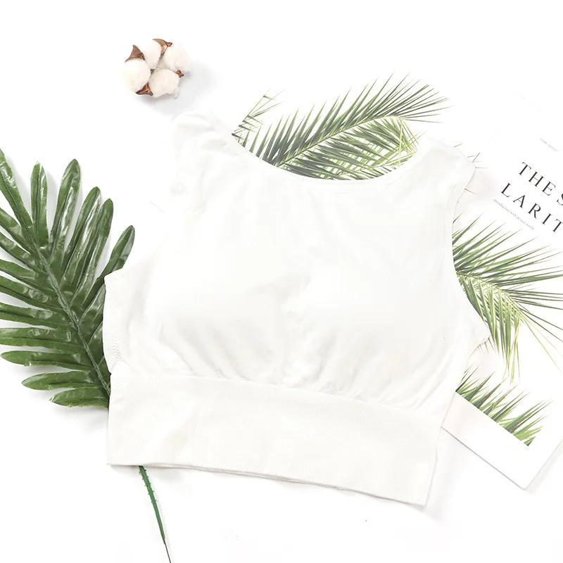 Hot sell wire-free pure color seamless chest pad underwear vest shockproof gathering movement beauty back bosom bound woman