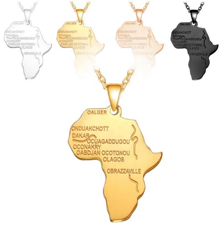 
Hot selling Simple Gold Map of Africa Stainless Steel African Map Necklace Long Chain Necklace 