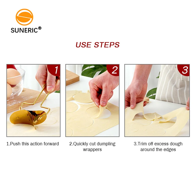 Stainless Steel Manual  Dough Cutter and Pastry Wrapper Roller Metal Dumpling Skin Maker for Kitchen Use