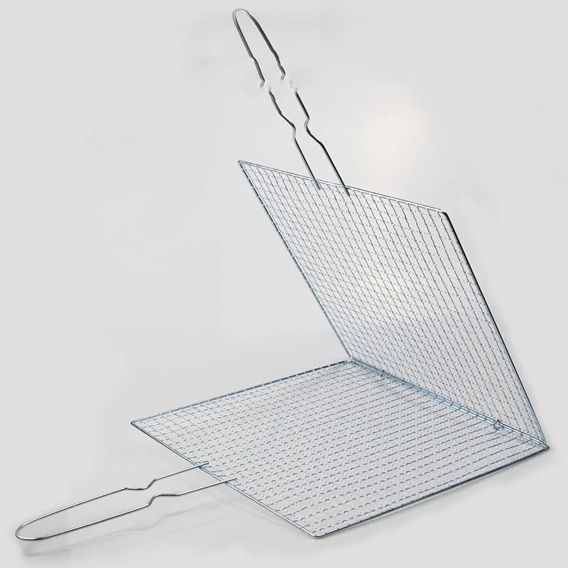 Heat Resistant Stainless Steel Wood Handle Barbecue Grill Net Portable Bbq Grill Basket For Roasting Meat Grill Accessories