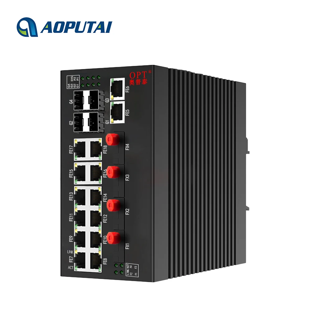 Industrial Grade Managed 14 100M Base-TX RJ45 Ethernet Port 4 Fiber Port and 4 SFP port Network Switch