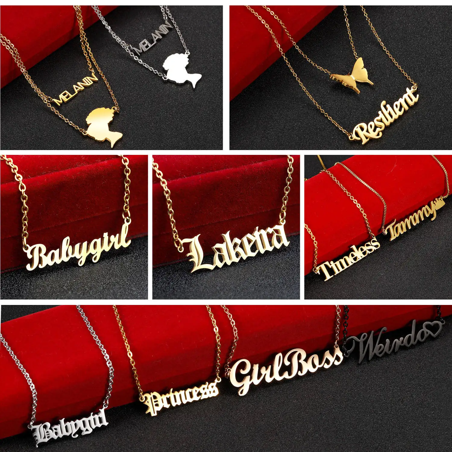 Wholesale 14k 18k 24k Stainless Steel English Letter Necklace Lady Name Pendant Multiple Color Custom Name Necklace