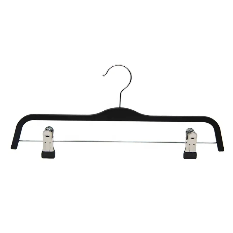 Brand Customized High-Quality Lightweight Plastic Hanger For Suit Imitated Black Plastic Trousers Hanger Bottom Hanger With Clip