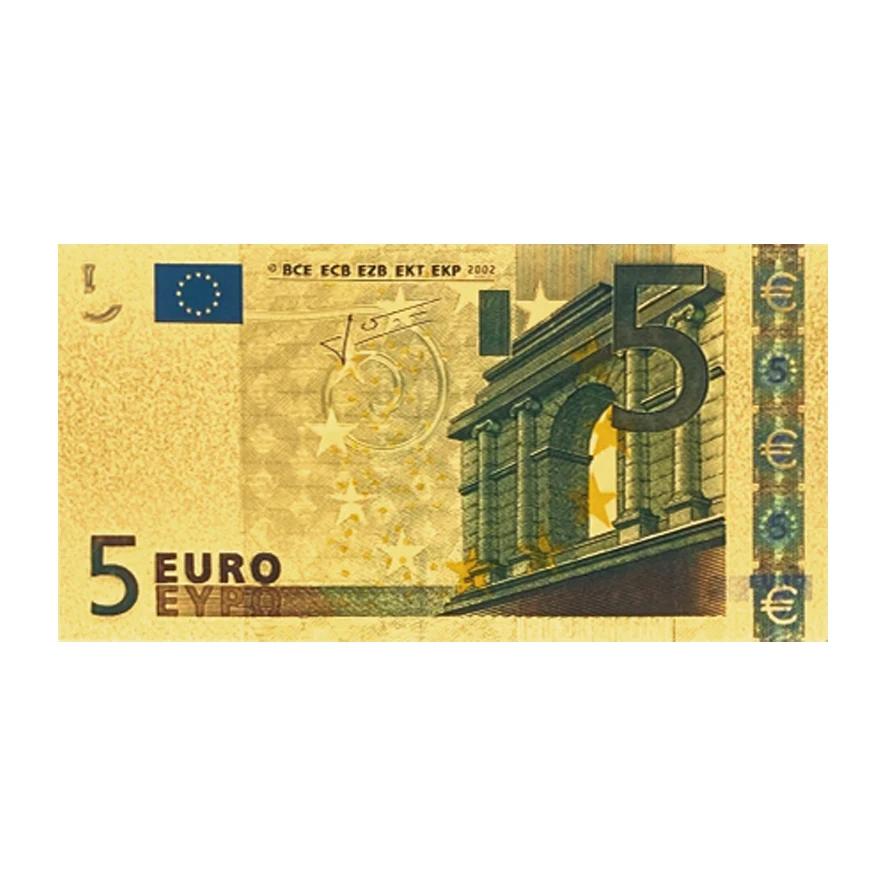 24k Gold Foil Banknote Euro 5 Bill Collectable Bank Notes For Office Display