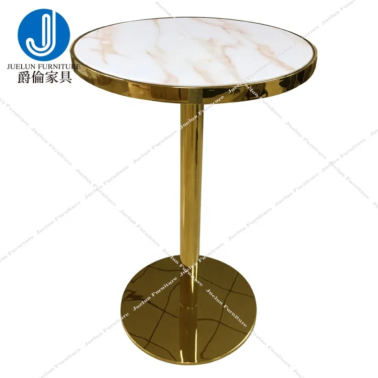 Stainless steel frame marble top high cocktail gold bar table