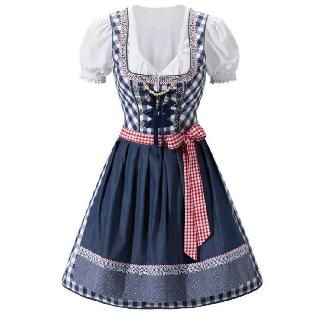 2021 Oktoberfest Traditional Woman Beautiful Trachtenmode Dirndl Dress German Bavaria Girls Mini Dirndl Embroidery Gingham Dress