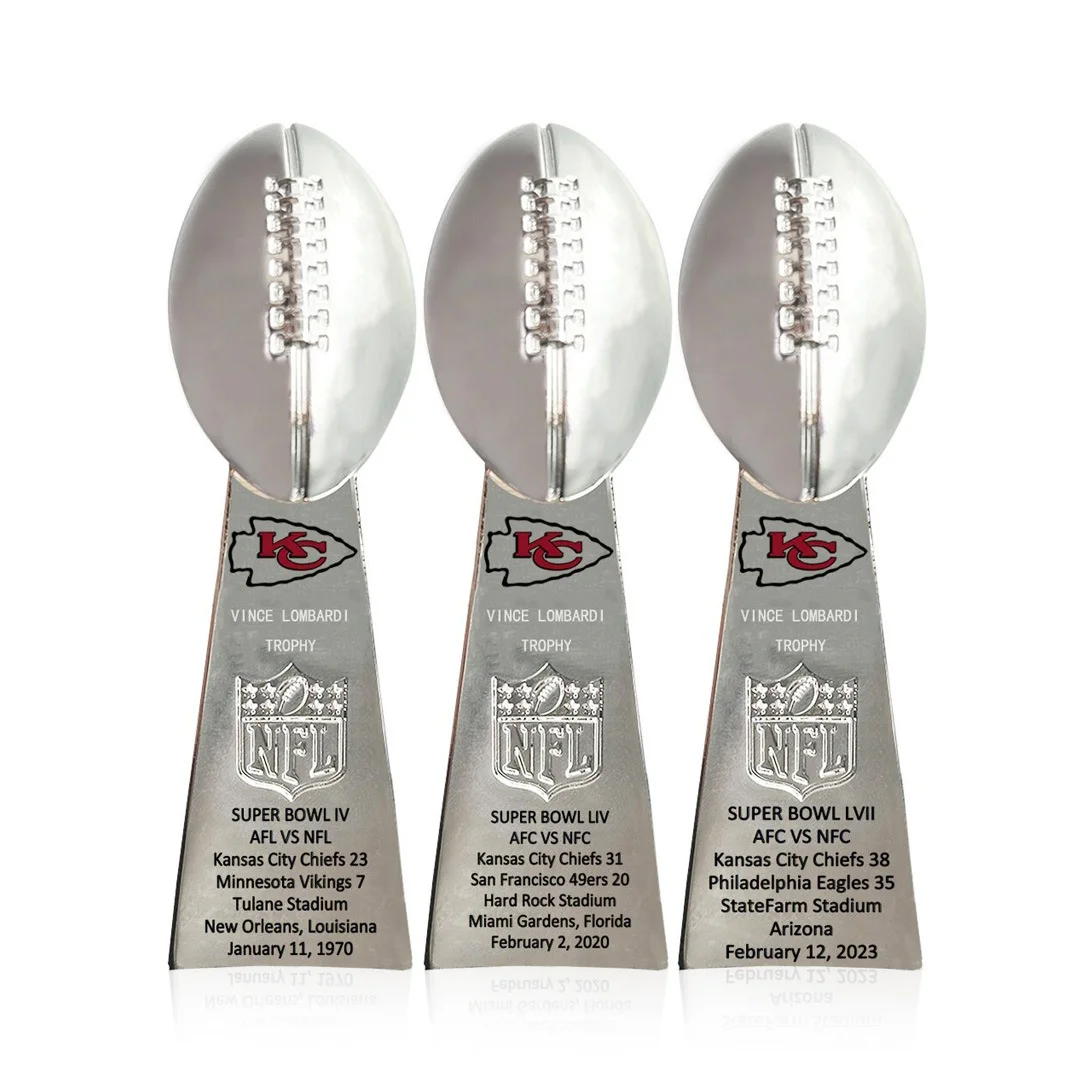 Лидер продаж коллекция вентиляторов 3 10 см NF L 69 19 22 Kansas Chiefs трофей выгравированный логотип команды набор текста