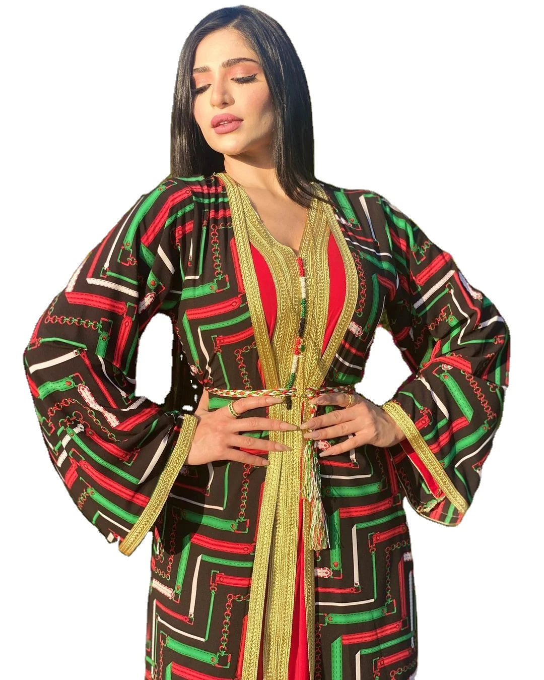 HJ ZMDR67 2021 islamic clothing kaftans Dubai abaya Hijab floral two piece set Muslim dress