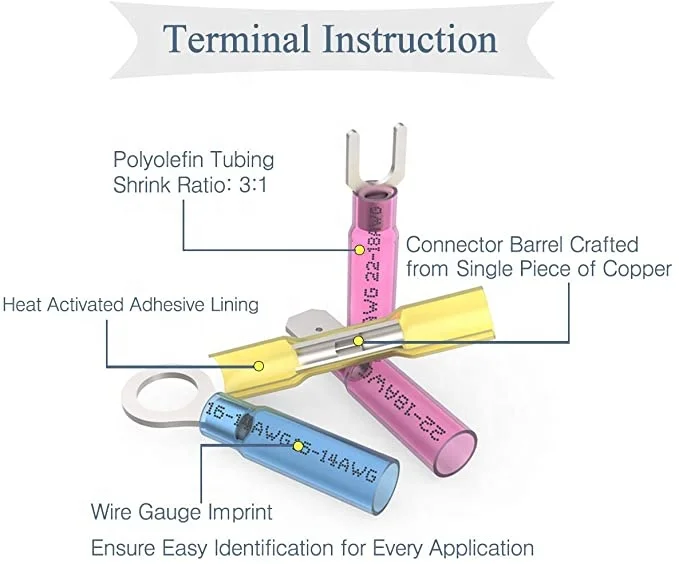 240PCS Heat Shrink Wire Electrical Automotive Crimp Connectors Assortment Ring Fork Spade Butt Splice Terminals