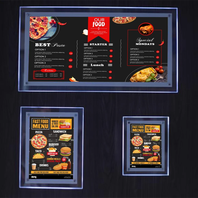 Wall Mounted Acrylic Led Light Box Illuminated Led Display Waterproof Restaurant Advertising Menu Board