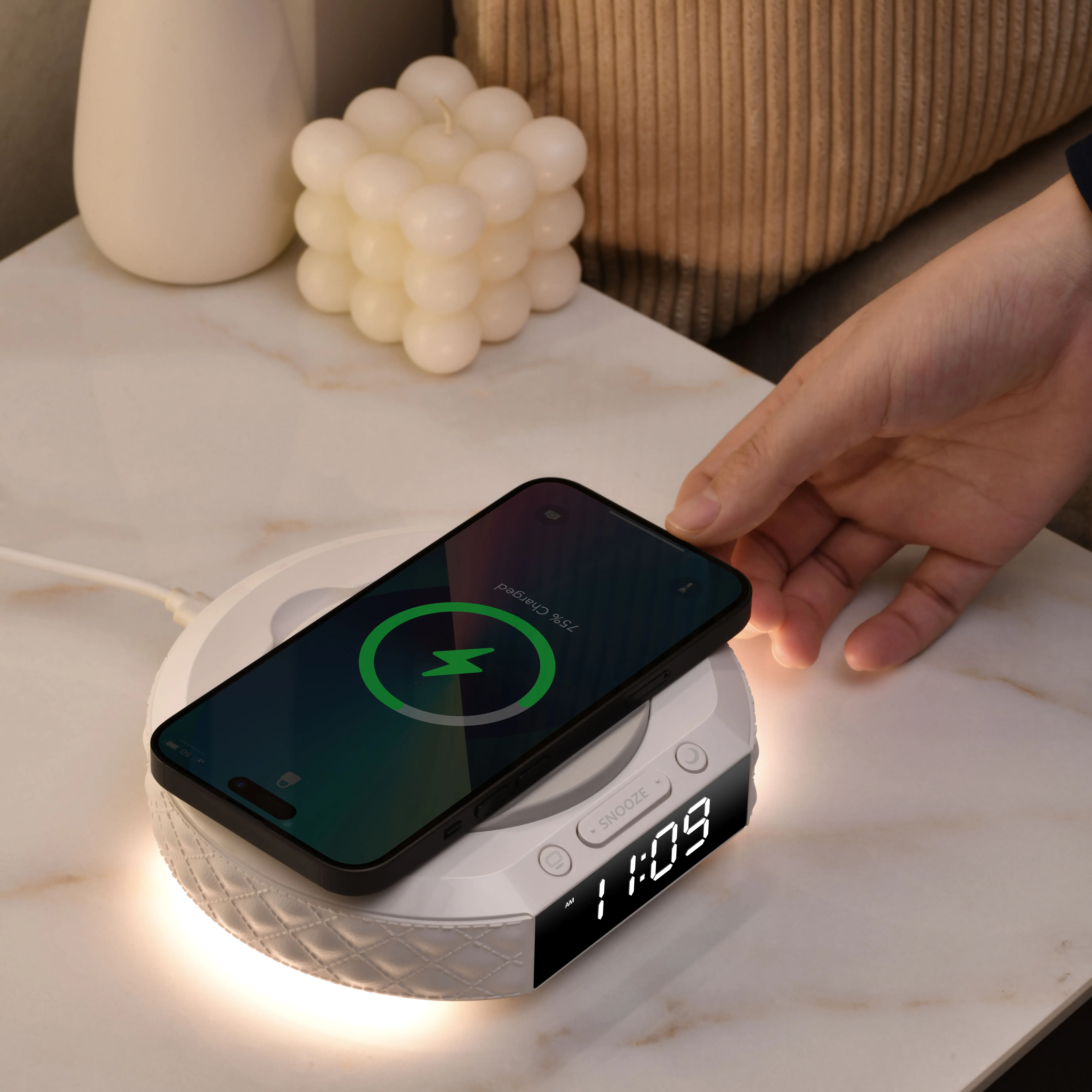 Three-in-One Wireless Charging Portable Night Light with Imitation Leather Texture Smart Home  Product