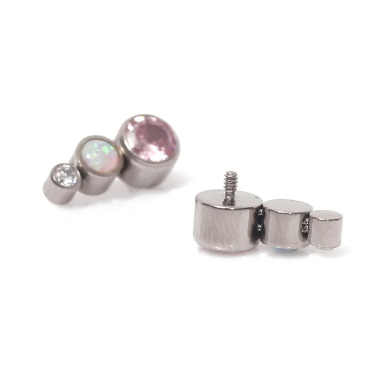 Body Piercing Titanium Internally Threaded Cluster Dermal Top with 3 Crystals