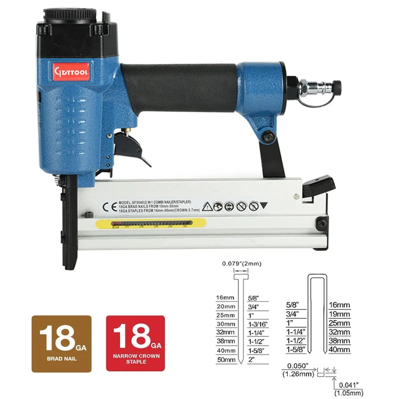 18Ga 2 in 1 Pneumatic Combi Brad Nailer and 90K Stapler GDY-SF5040 B