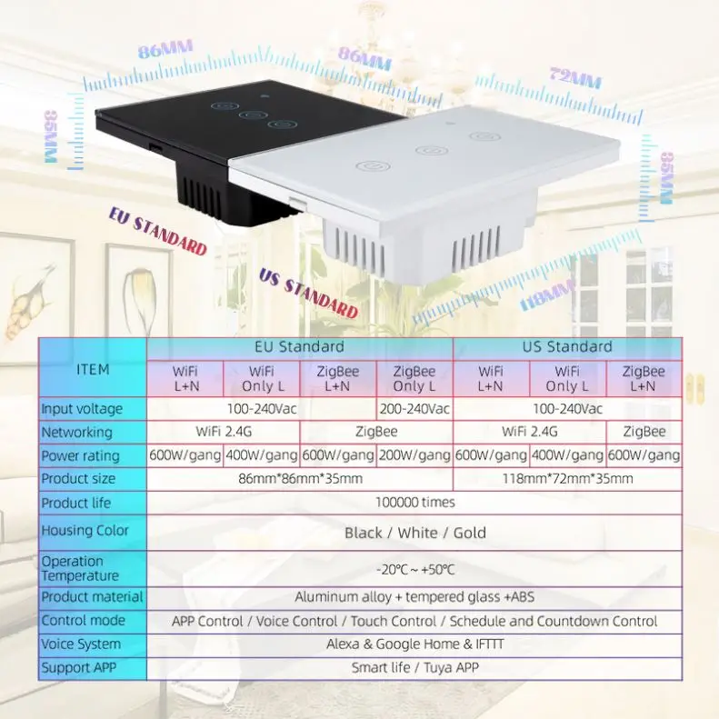 Китайские товары оптовая продажа настенный выключатель Zigbe ЕС умный Wi-Fi переключатель интеллектуальный сенсорный Умный домашний