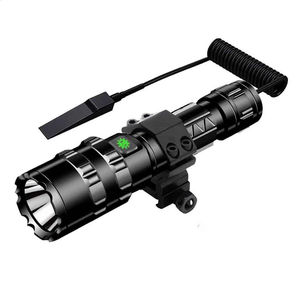 2200mAh USB Rechargeable Red Green Torches Light 1600 Lumens LED Tactical Flashlight with Pressure Switch