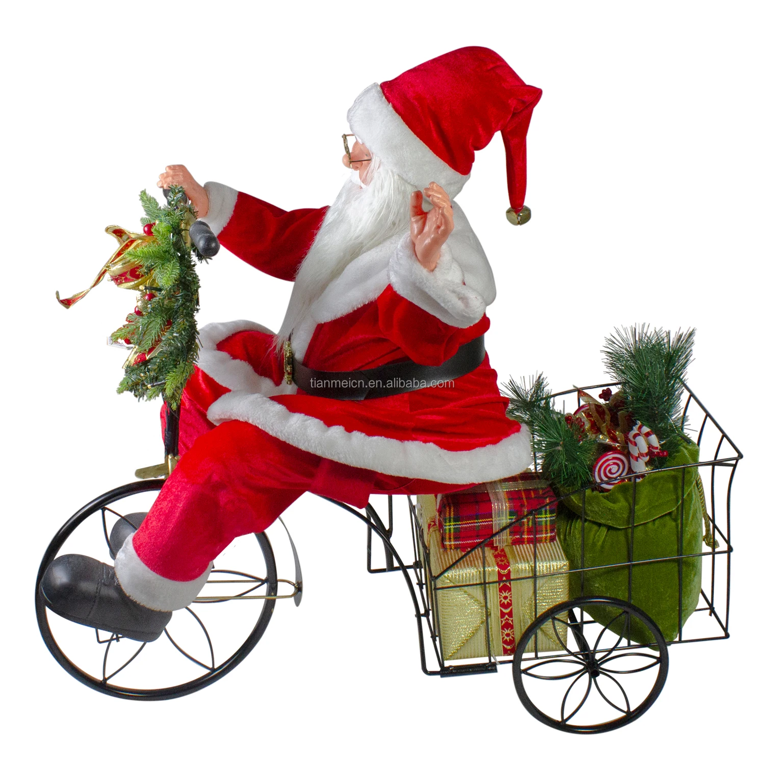 60/80cm led christmas ornament Musical Animated Santa Claus Sitting on Tricycle with Warm Holiday Figurine Decoration Collection