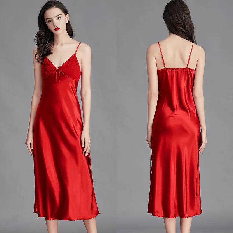 Long Nightgown For Women Sexy Satin Silk Chemise Lingerie Slip Dress Night Gown