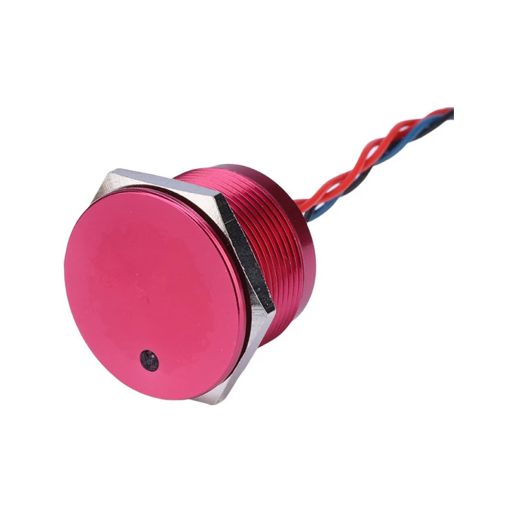 waterproof IP68 normally open wire lead momentary flat head 22mm piezo push buttons with 12v dot illuminated led