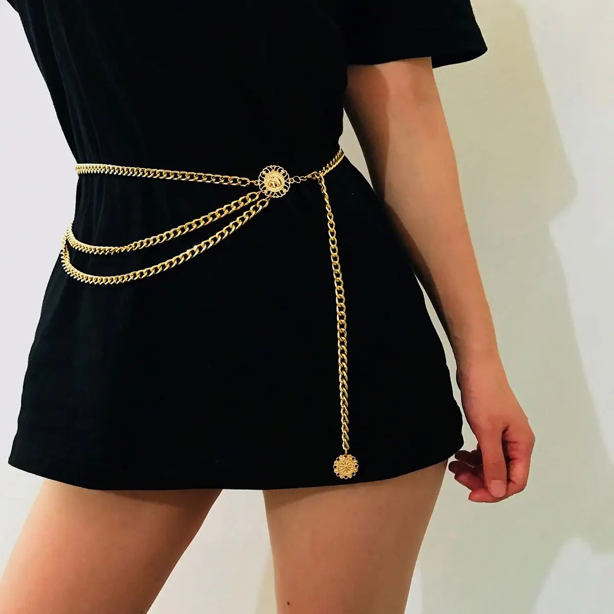 8230102 Fashion Gold Alloy Multi-layer Exaggerated Body Chain Female Adjustable Alloy Waist Chain Belt