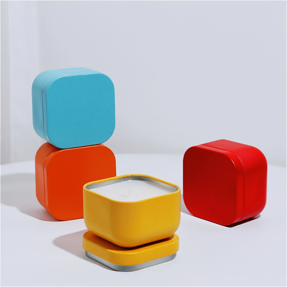 Color Candle Jar with Lid Scented Candles Container Candy Tea Storage Box Home Decor Metal Square Empty Candle Holders Lanterns