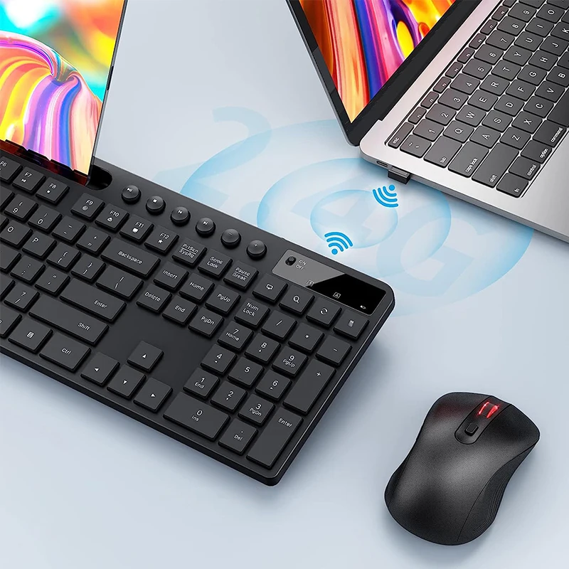Hot-selling Full-size Wireless Keyboard and Mouse Combo 2.4G Ergonomic Wireless Computer Keyboard with Phone Tablet Holder