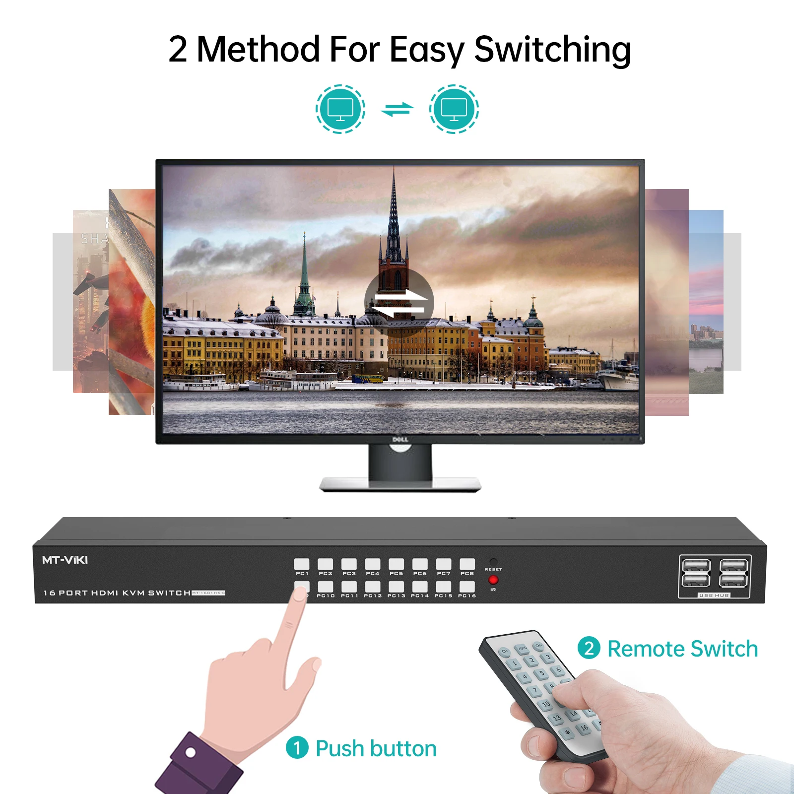 16 Port KVM switch HDMI 4K 30Hz, MT-VIKI Rack KVM Console 16x1 Switcher 16 in 1 out + 16-Pack Cables