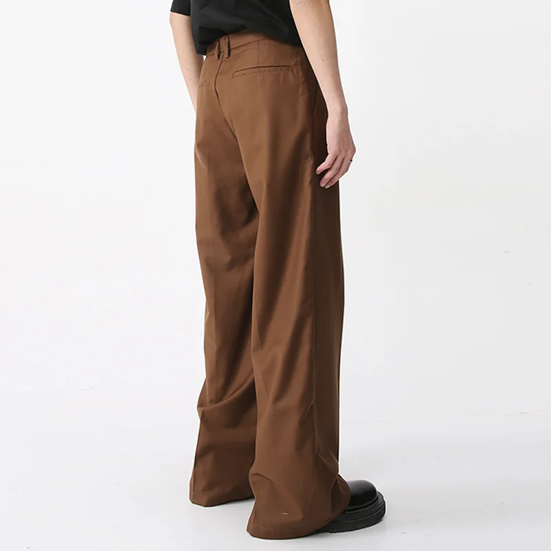 Oem Customized Manufacturer Casual Baggy Pants High Waist Zipper Fly Pleat Side Pockets Wide Leg Brown Trousers For Men