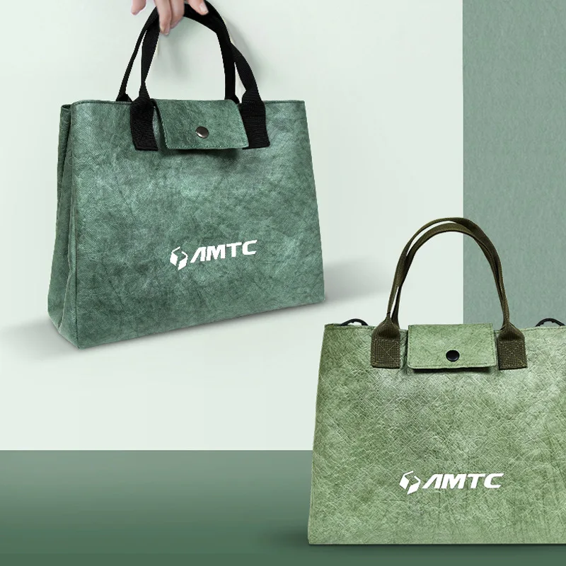 2024 new design large capacity green tyvek paper tote bag with PP webbing handle for picnic
