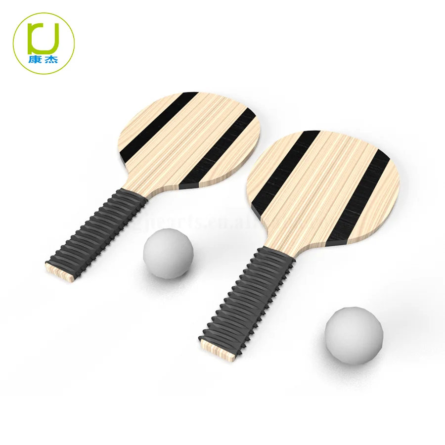 KJ Customized Solid Wood Natural Color Beach Racket Paddle Bat & Ball Set with Kids and Adults OEM LOGO Shape Style Combination