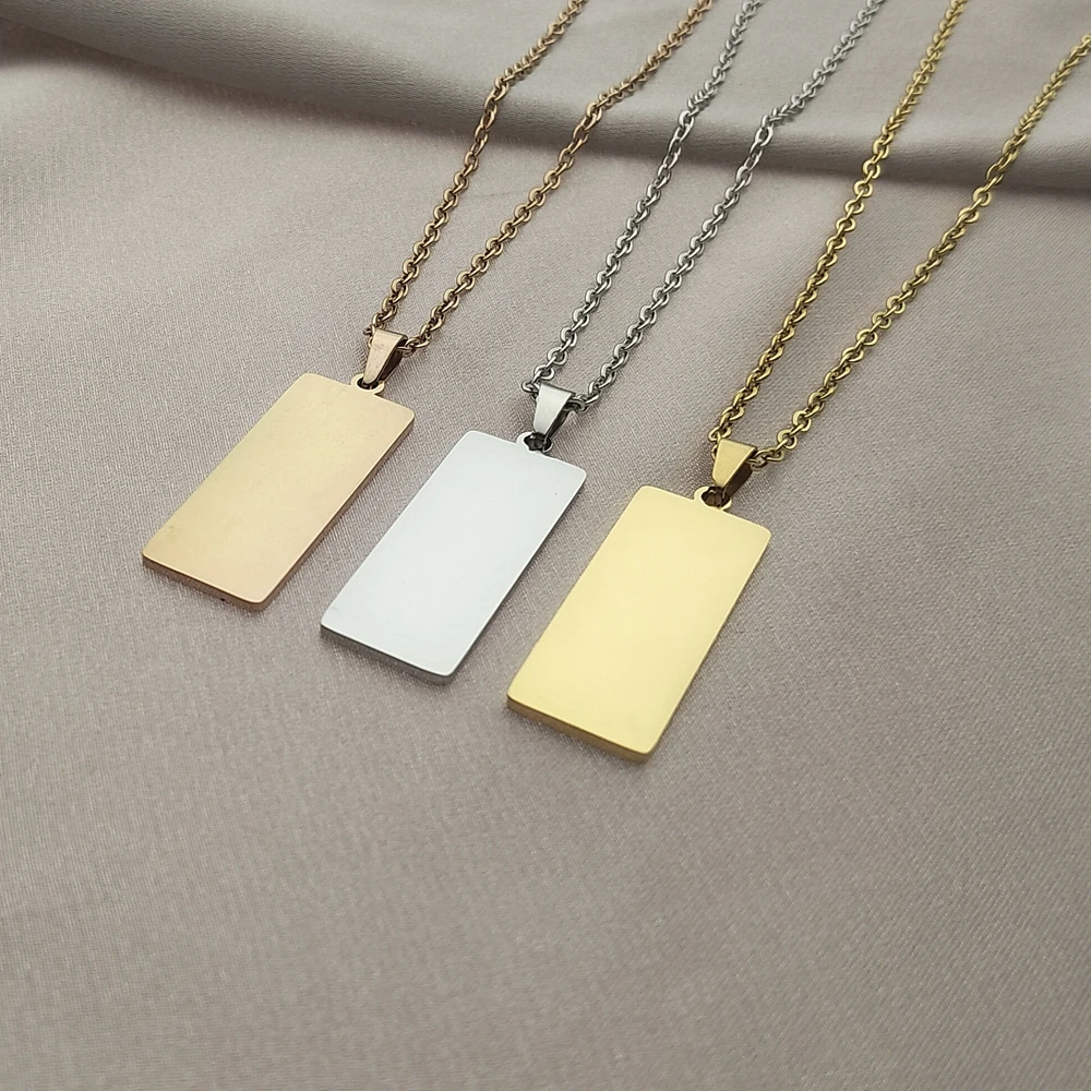 Jewelry Supplier Offers Trendy Wholesale Rectangular Engravable Stainless Steel Vertical Bar Necklaces Women Great Gifts!