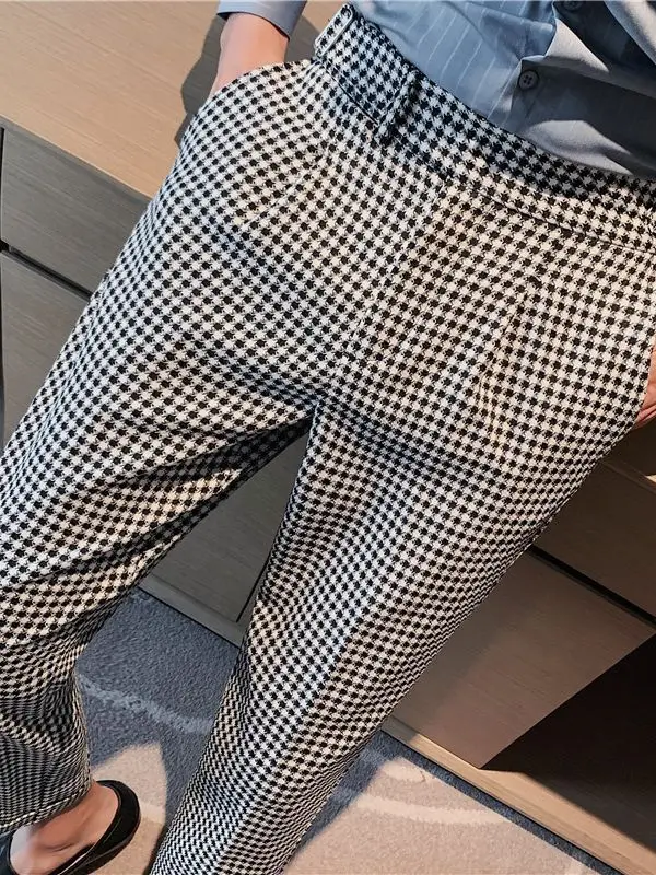 Autumn new male thousand bird plaid trousers men business slim Naples plaid trousers and pants