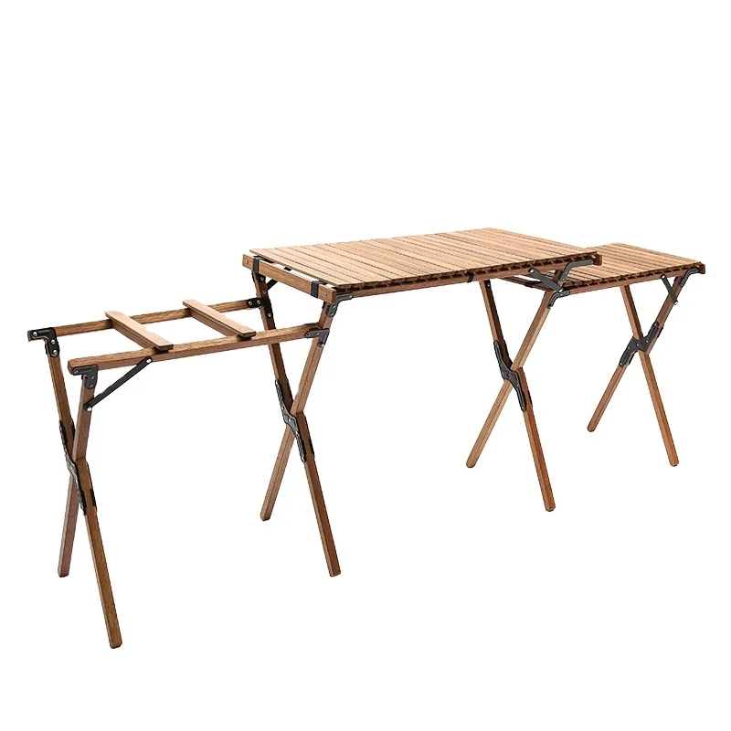 Multifunction 2 in 1 Camping Folding Roll Wooden Table Outdoor Portable Picnic Tables BBQ Foldable Desks