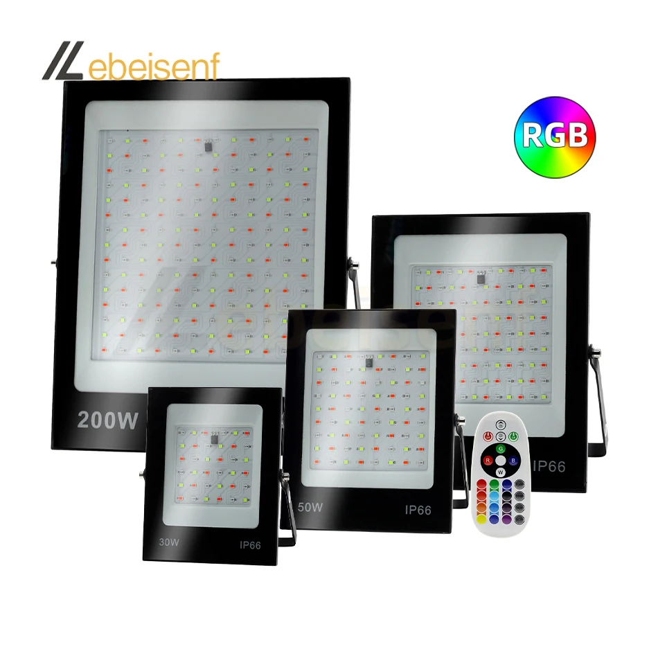 220V RGB LED Floodlight Ultra Thin Reflector Light 30W-200W 2835SMD Waterproof Spotlight Remote Control for Outdoor Lighting