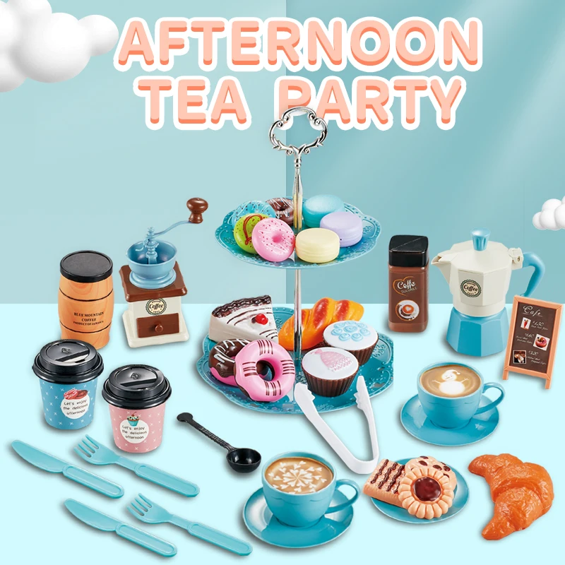 Afternoon Tea Set For Kids Pretend Play Toys Sweet Treats Coffee Machine Tea Party Role And Play For Boys And Girls