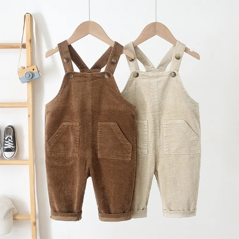 High Quality Newborn Baby Boy Corduroy Pants With Pocket Boutique Sleeveless Romper Overall