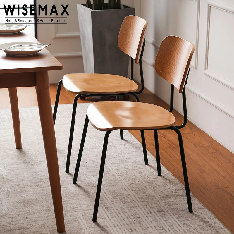 WISEMAX FURNITURE Industrial Style Modern Metal Cafe Chair With Wood Seat In Restaurant and Coffee Shop Dining Chair