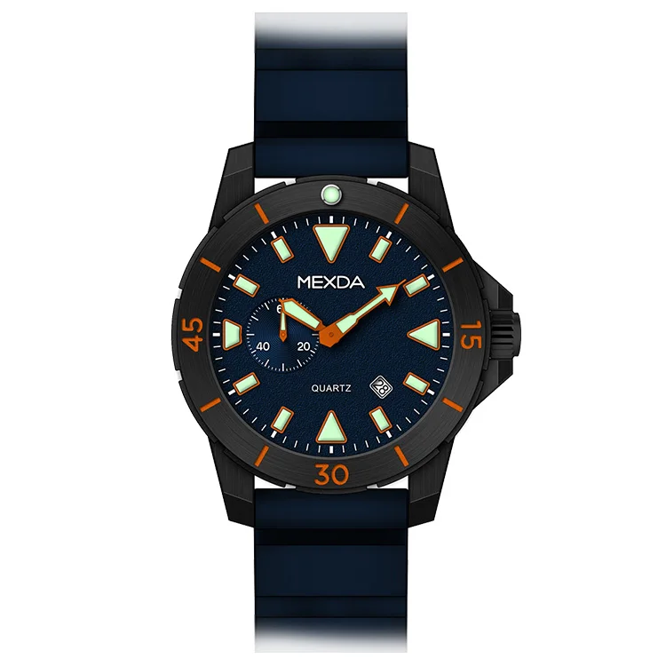 Mexda brand wholesale custom logo quartz movement black silicone band sport man big case Automatic diver watch