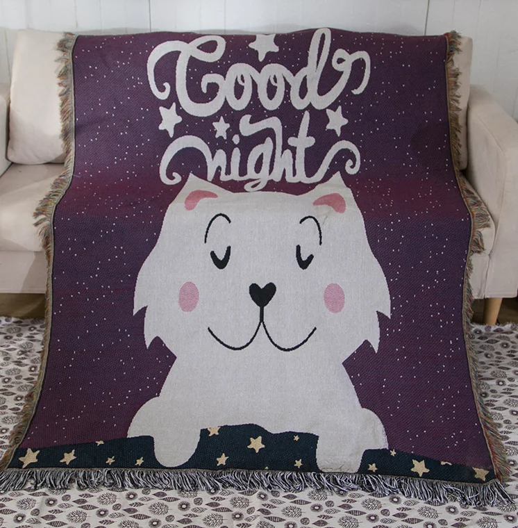 Popular cat pattern sofa blanket woven throw tapestry multifunctional thin blanket