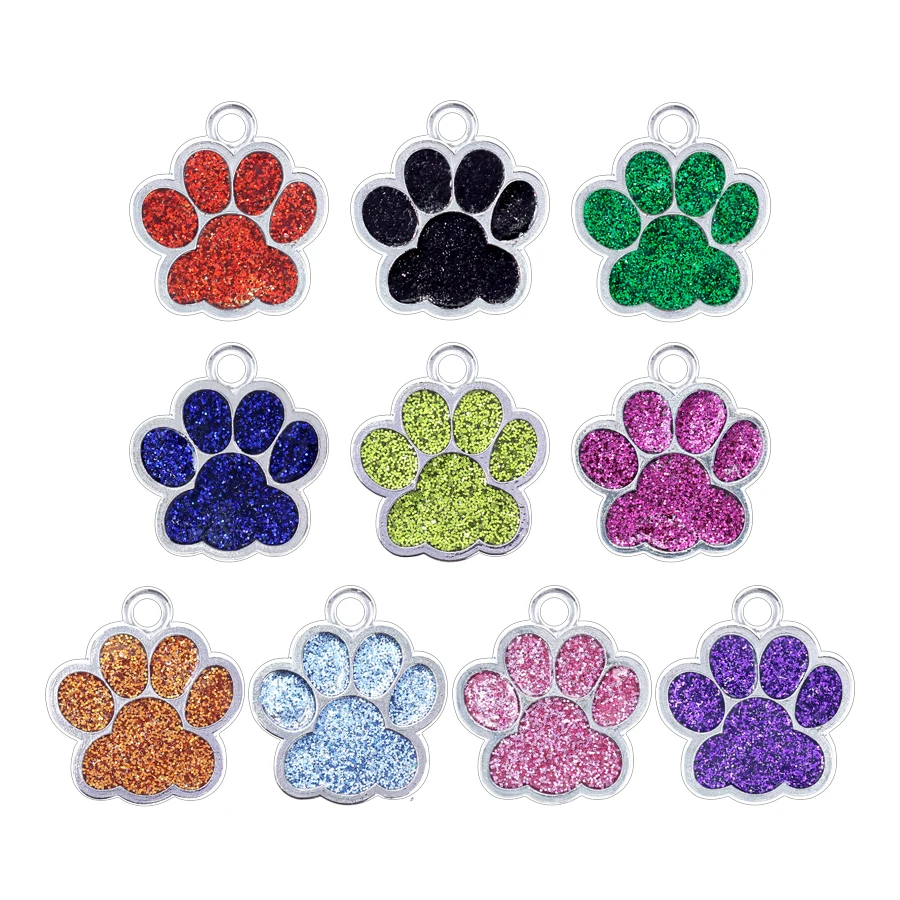 Multiple Choice Golden Metal Color Bling Enamel ID Tags Cat Dog Bear Paw Prints Charms Pendants Fit Key Chain Keyring Pet Collar