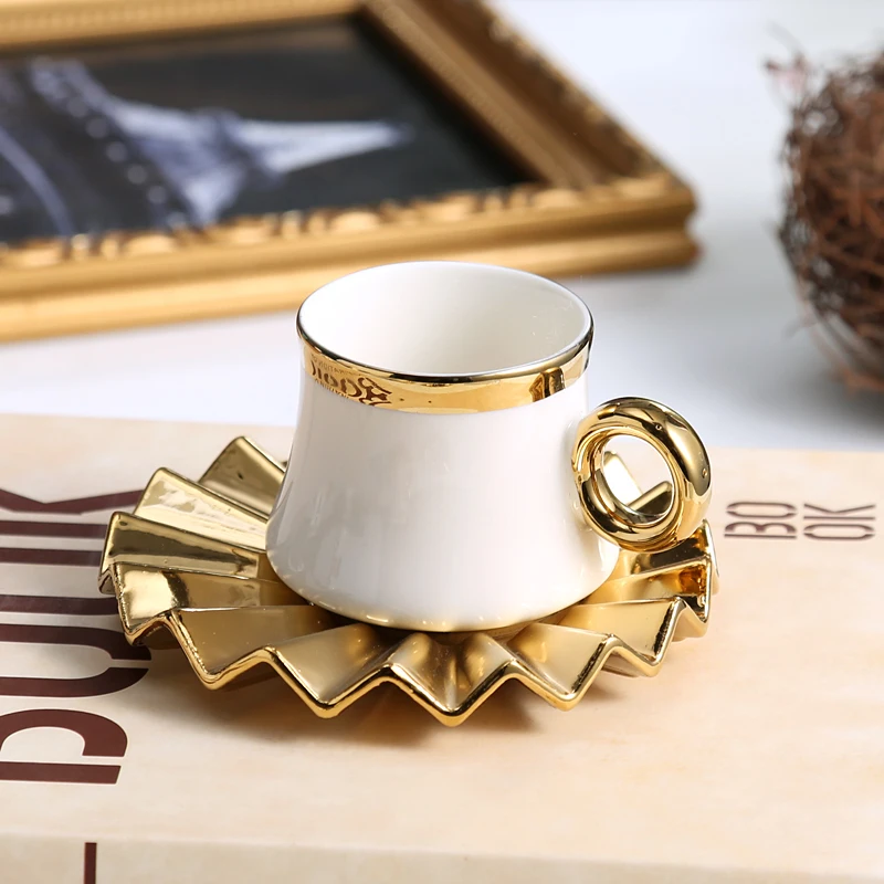 Ceramic Cup Set for Tea& Coffee Espresso Color Gold  Porcelain Turkish Cup and Saucer
