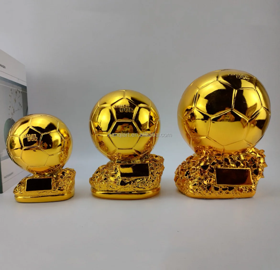 Customized Champions League Trophy High Quality Electroplated Resin Gift Crafts Creative Gold Football Model Trophy With Base