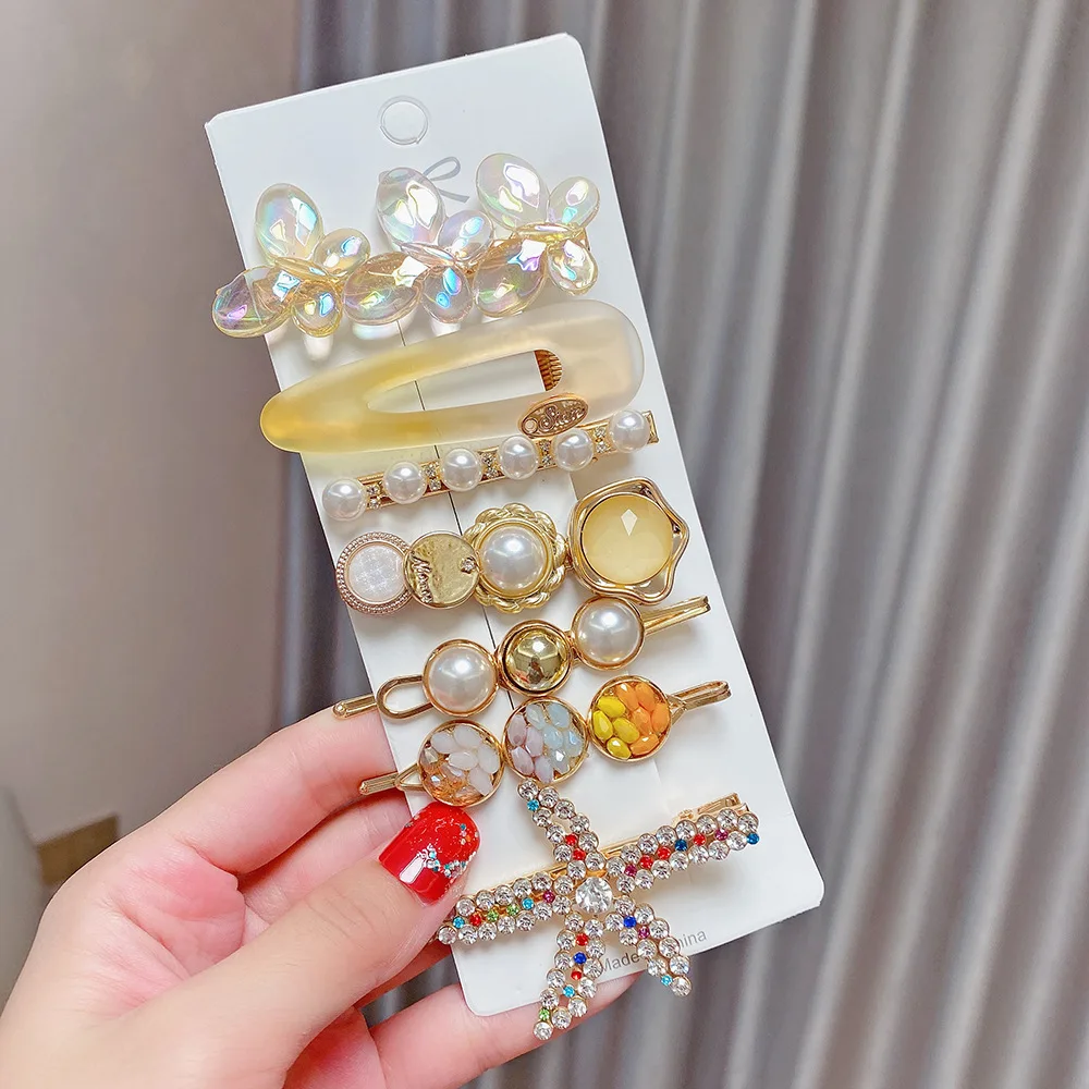 Amazon Hot Selling Pearl Hair Clip Set  For Girls Baby  Acrylic Acetate Hairpin Combination Hair Accessories (8Pcs)