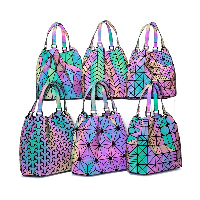 Customized women hand bags purses and handbags luminous geometric tote bag ladies