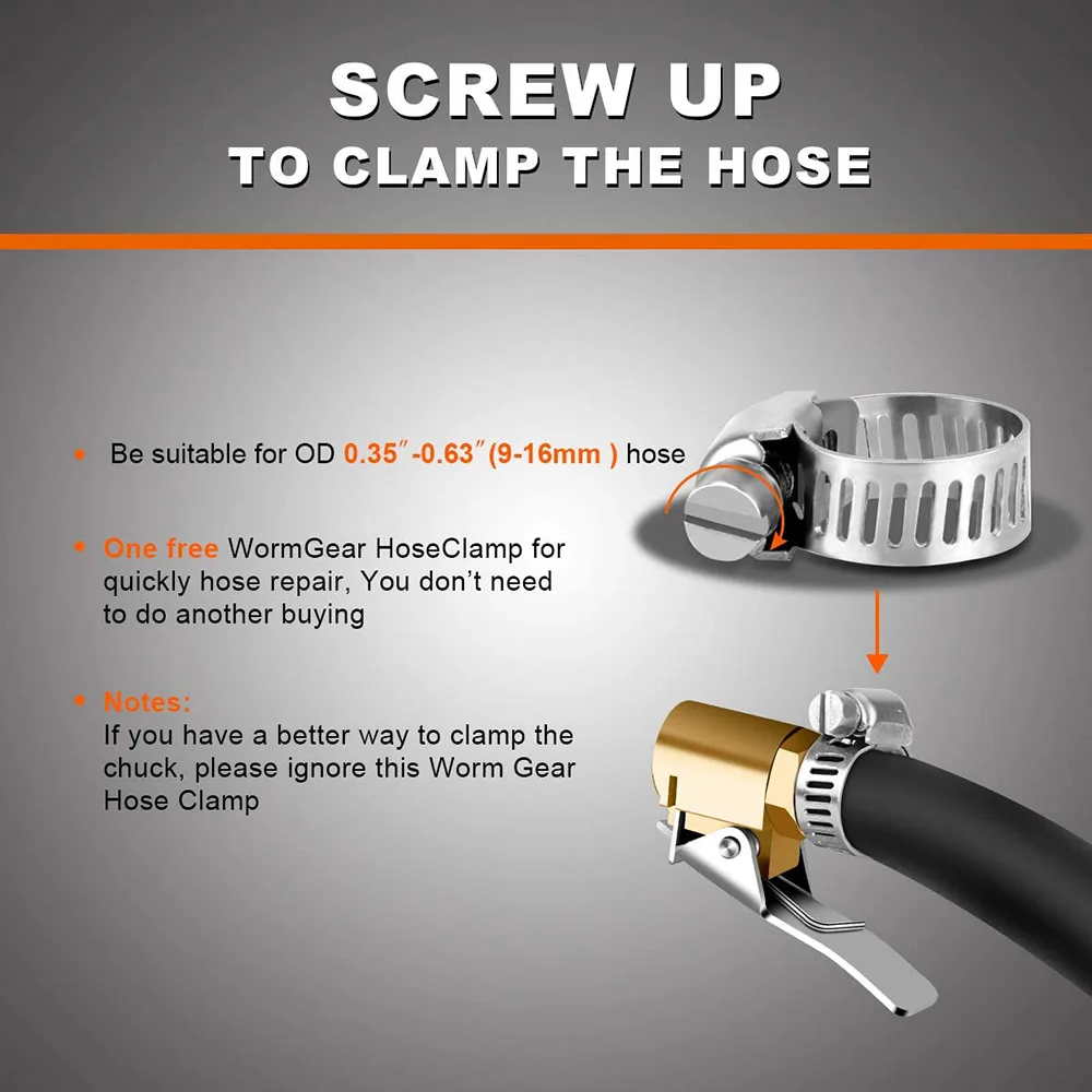 6mm  8mm tire valve inflation brass air chuck with clip, tire chuck hose end with for hose repair