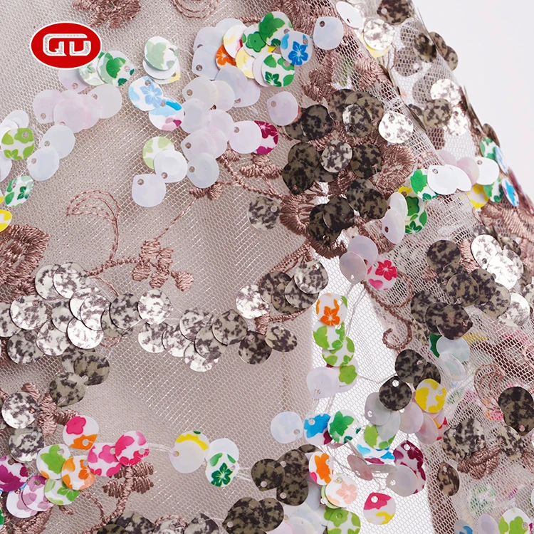 High quality mesh Sequin Embroidered Fabric multicolor sequin mesh fabric for lady  party dress