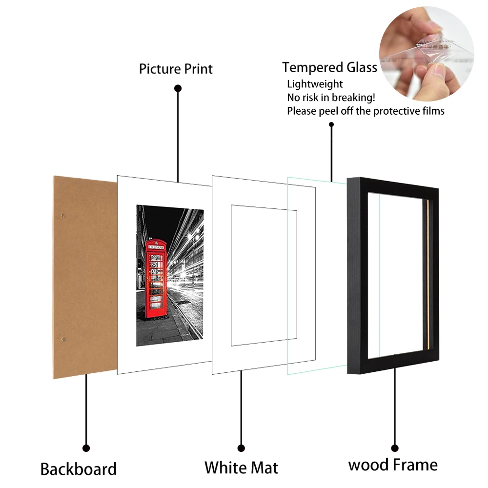wood 11x14 Black Picture Frame - Made to Display Pictures 8x10 with Mat or 11x14 Without Mat